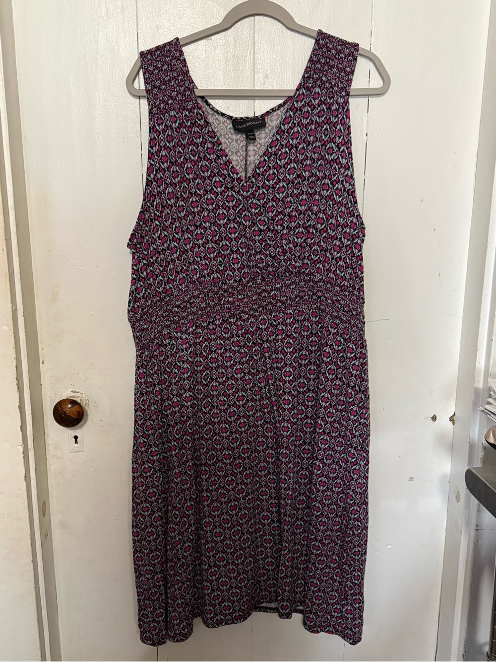 Lane Bryant Sleeveless V-Neck Patterned Dress - Pink & Black
